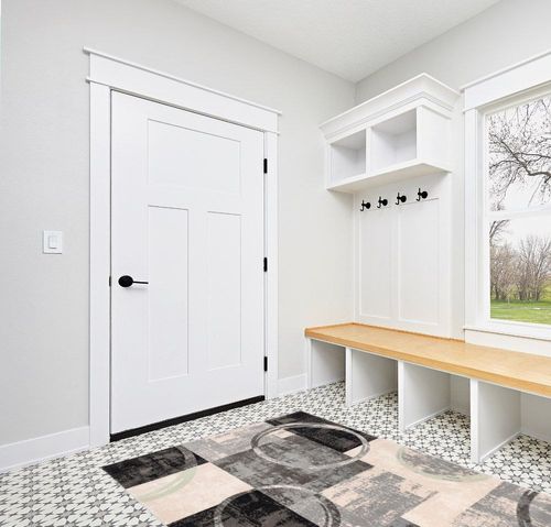 Well Woven Boxes & Circles Geometric Shai Grey & Green Area Rug 5x7 (5'3" x 7'3") in White Modern Entryway