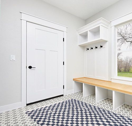 Hauteloom Kieu Checkered Shag Bedroom Living Room Area Rug - High Pile - Shaggy Plush Modern Soft Carpet - Blue, White - 5'3" x 7' in White Modern Entryway