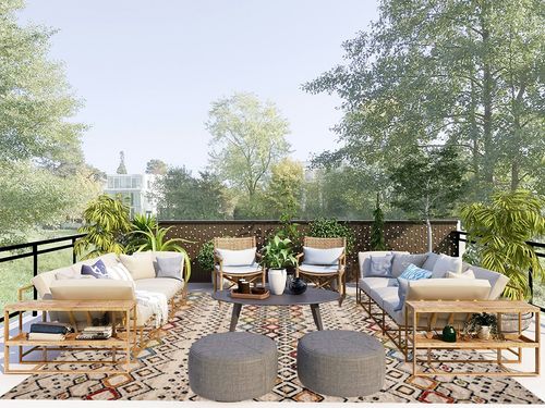 Ivory/Multi Transitional Non Slip Living Room Area Rug in Scandinavian Modern Patio