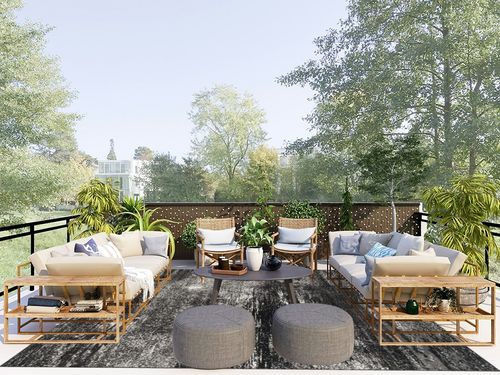 ‎Silver/Black ‎Contemporary ‎Non Slip ‎Living Room ‎Area Rug in Scandinavian Modern Patio