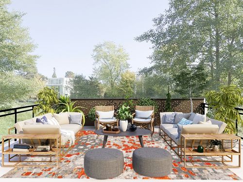 ‎Grey/Orange ‎Contemporary  ‎Living Room ‎Area Rug in Scandinavian Modern Patio