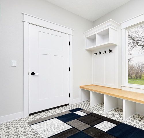 Rugshop Contemporary Modern Boxes Area Rug 5' 3" x 7' 3" Navy in White Modern Entryway