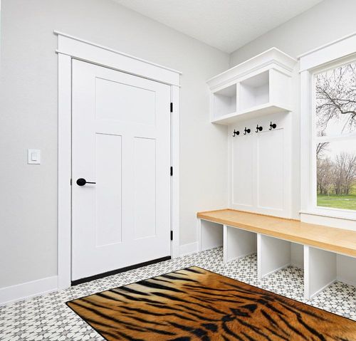 Naanle Tiger Print Area Rug 5'x7' Animal Print Polyester Area Rug Mat for Living Dining Dorm Room Bedroom Home Decorative in White Modern Entryway
