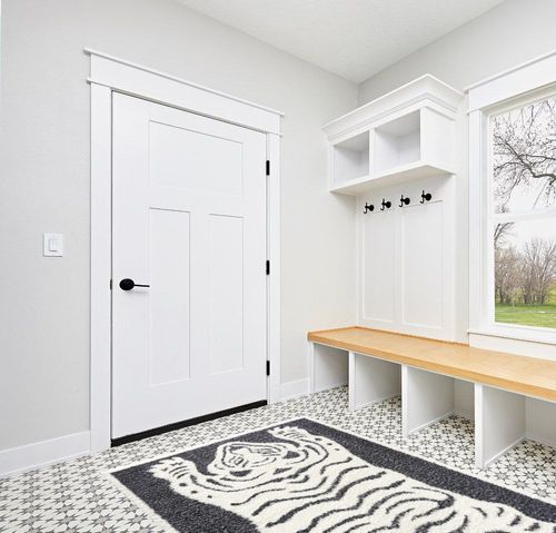 Hauteloom Tilos Moroccan Farmhouse Living Room Bedroom Nursery Shag Area Rug - Shaggy Carpet - Tiger Pattern - High Plush Pile - Dark Grey, Charcoal, Beige, Cream - 5'3" x 7' in White Modern Entryway