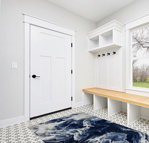 LUXE WEAVERS Marble Collection Blue Area Rug 5x7 Modern Abstract Clouds Swirl Bohemian Living Room Carpet in White Modern Entryway