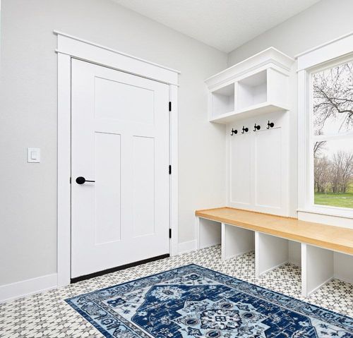 Zacoo Boho Area Rug 5x7 Washable Rug Vintage Soft Navy Blue Medallion Distressed Print Carpet Oriental Non Slip Non-Shedding Low-Pile Throw Thin Bedroom Rugs for Living Room Dining Room in White Modern Entryway