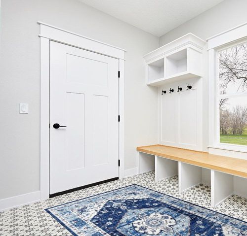 COZYLOOM Ultra-Thin Washable Rug 5x7 Non-Slip Rug Indoor Medallion Distressed Floor Carpet for Living Room Bedroom Oriental Floral Throw Carpet Non-Shedding Foldable Low Pile Floor Cover Blue in White Modern Entryway