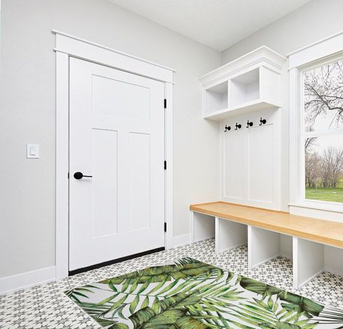 Zacoo Washable Rug 5x7 Area Rugs for Bedroom Green Rug Leaf Rug Stain Resistant Tropical Palm Tree Emerald Natural Rug Botanical Cute Rugs for Living Room Dining Room Nursery, 5'x7' in White Modern Entryway