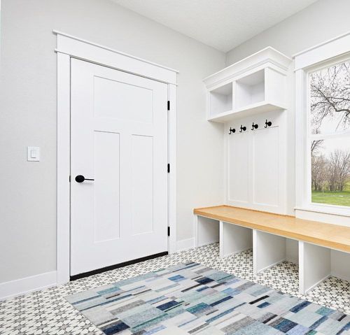 COZYLOOM Modern Geometric Rug 5x7 Contemporary Distressed Area Rug Low Pile Non-Shedding Living Room Rug Indoor Floor Cover Bedroom Home Office Dorm Dining Room Throw Carpet Non Slip Thin Blue/Green in White Modern Entryway