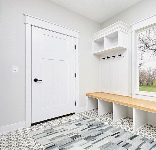 COZYLOOM Modern Geometric Rug 5x7 Contemporary Distressed Area Rug Low Pile Non-Shedding Living Room Rug Indoor Floor Cover Bedroom Home Office Dorm Dining Room Throw Carpet Non Slip Thin Grey in White Modern Entryway