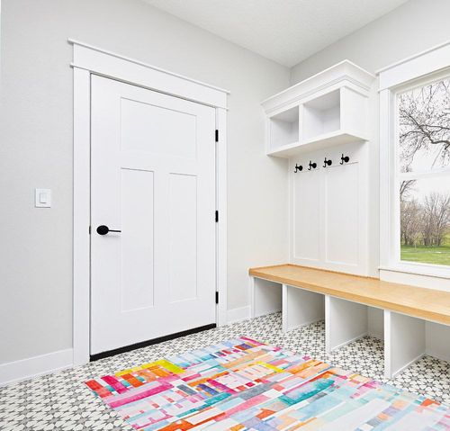 Linon Painterly Swatch Printed Lux Soft Faux Rabbit 5' X 7' Area Rug in Pink and Blue in White Modern Entryway