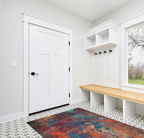 Nourison Celestial Red/Blue Atlantic 5'3" x 7'3" Area -Rug, Contemporary, Abstract, Easy -Cleaning, Non Shedding, Bed Room, Living Room, Dining Room, Kitchen, (5' x 7') in White Modern Entryway