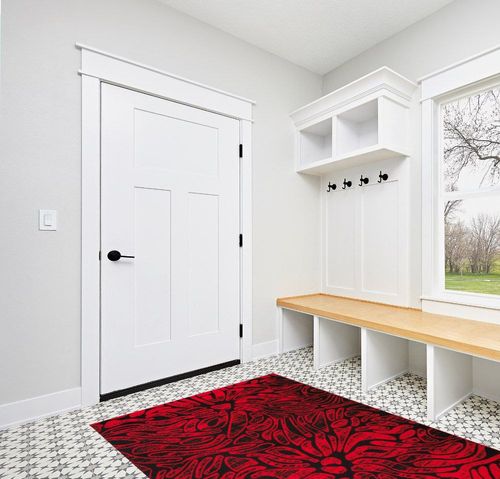 Antep Rugs Floral 5x7 Abstract Indoor Area Rug Siesta (Red Black, 5'3" x 7') in White Modern Entryway