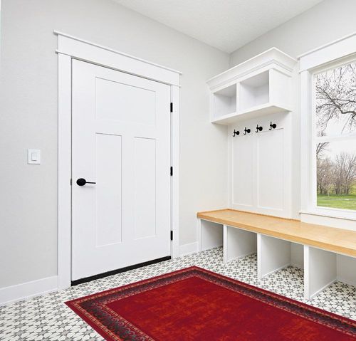 Antep Rugs Alfombras Bordered Modern 5x7 Non-Slip (Non-Skid) Low Pile Rubber Backing Indoor Area Rug (Maroon Red, 5' x 7') in White Modern Entryway