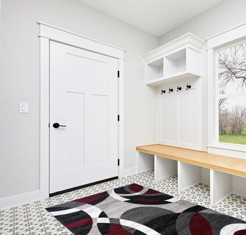 Rugshop Contemporary Abstract Circles Perfect for high Traffic Areas of Your Living Room,Bedroom,Home Office,Kitchen Easy Cleaning Area Rug 5'3" x 7'3" Red in White Modern Entryway