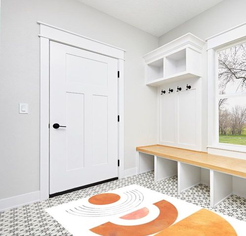 MeganJDesigns White Orange Mid-Century Modern Minimalist Wool Area Rug 5x7 Washable Soft Country Rustic Rug for Living Room Bedroom Dining Room Indoor Art Deco Home Office Plush Throw Rug in White Modern Entryway