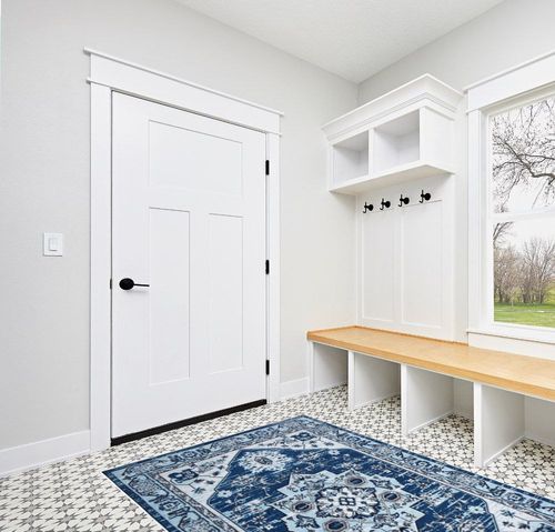 COZYLOOM Area Rug 5x7 Washable Rug Medallion Floor Cover Vintage Floral Distressed Rug Soft Tribal Indoor Carpet Non-Slip Low Pile Thin Rug Oriental Throw Carpet Foldable Rug Navy/White in White Modern Entryway