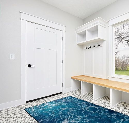 9CH Ocean Beach Area Rug 5'x7', Blue Sea Waves Polyester Area Rug Non-Slip Carpet Mat for Living Dining Dorm Room Bedroom Home Decorative in White Modern Entryway