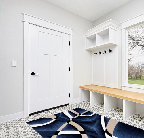 Persian Area Rugs 2305 Modern Abstract Area Rug Carpet, Navy / 5 x 7,2305 Navy 5x7 in White Modern Entryway