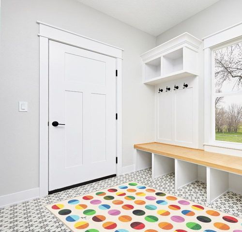 Well Woven Crayola Modern Bright & Washable 5'3" x 7'3" Area Rug - Vibrant Multi Color Split Dot - for Living Room, Dining Room and Bedroom in White Modern Entryway