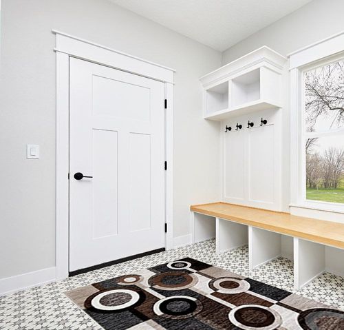 Signature Design by Ashley Guintte Modern 5 x 7 Medium Pile Multilayered Geometric Design Rug, Black, Brown & Cream in White Modern Entryway