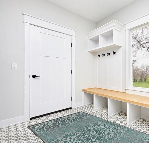 Maples Rugs Pelham Non Slip Area Rugs, Medallion Low Pile Pet-Friendly Mat for Living Room, Bedroom, and Dining [Made in USA], 5 x 7, Blue/Grey in White Modern Entryway