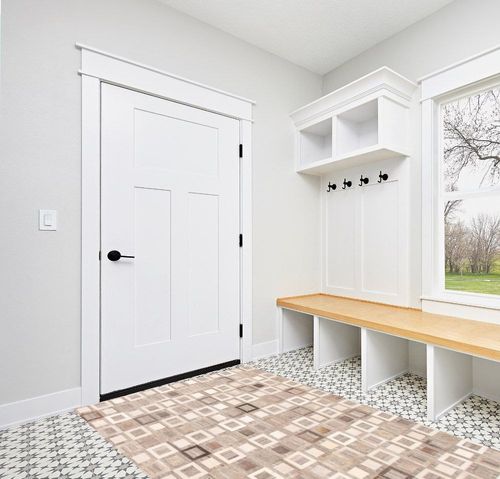 eCarpet Gallery Hand-Knotted | Area Rug for Living Room, Bedroom | Cowhide Patchwork Accent Grey Rug 5'4" x 8'6" | 350262 in White Modern Entryway