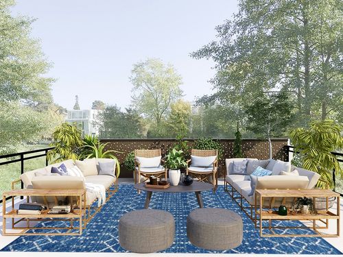JONATHAN Y Moroccan Hype Boho Vintage Diamond, Bohemian, Easy-Cleaning, for Bedroom, Kitchen, Living Room, Non Shedding Area-Rugs, 8 X 10, Blue/White in Scandinavian Modern Patio