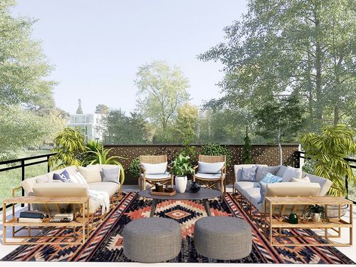 Well Woven Tulsa Lea Blue Traditional Southwestern Tribal 7'10" x 9'10" Area Rug in Scandinavian Modern Patio