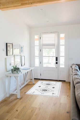 Lahome Washable Aztec Area Rug in White Scandinavian Entryway