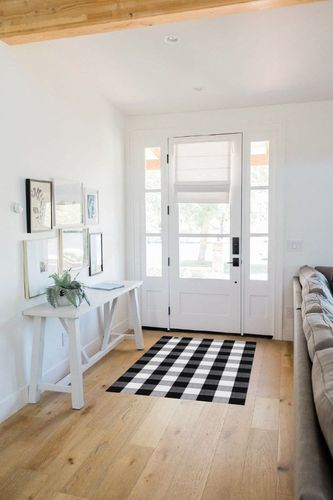 LulusVente Buffalo Plaid Outdoor Rug – 3’x5’ Machine Washable 3.5lbs Hotel Grade Thick Woven Yarn Black White Plaid Checkered Farmhouse Cotton for Indoor/Outdoor Front Porch Runner Layered Doormat in White Scandinavian Entryway