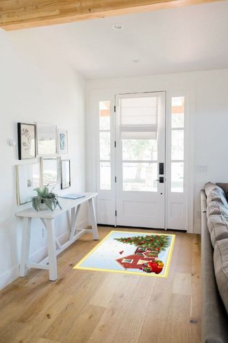 Area Rug, Xmas Tree Snowflakes Red Barn Christmas Rug, 2x3 Feet Rugs for Living Room Bedroom Kids Room Kids Room Nursery Classroom, Non-Slip Comrft Carpet Washable Rug in White Scandinavian Entryway
