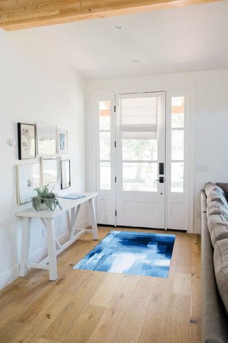 Large Area Rug, Blue Non-Slip Indoor Accent Area Carpet, Modern Geometric Blue White Oil Painting Abstract Art Fluffy Shaggy Runner Rug for Living Room, Bedroom, Kids Room, 2'7"x 5" in White Scandinavian Entryway
