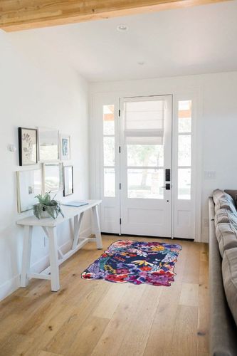 Estmy Boho Vintage Floral Area Rug 3x5 Washable Thin, Aesthetic Cute Bedroom Rugs Colorful Blue Entryway Rug Modern Abstract Tropical Jungle Accent Rug Floor Carpet for Bathroom Kitchen in White Scandinavian Entryway