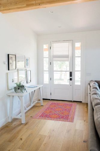 Dash & Albert Valencia Kilim Handwoven Indoor/Outdoor Rug, 3 X 5 Feet, Pink/Blue Geometric Pattern in White Scandinavian Entryway