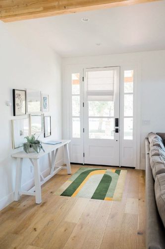 Retro Gold Green Mid Century Kids Area Rug, Abstract Geometric Irregular Stripes Large Carpet, Indoor Non-Slip Machine Washable Breathable Durable Carpet for Front Entrance Floor Decor,3 x 5ft in White Scandinavian Entryway
