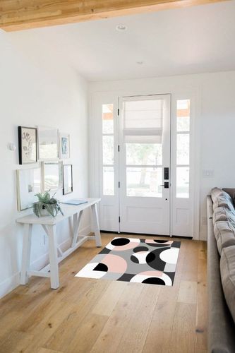 Blush Pink Geometric Area Rug 2'7"x5' for Living Room, Kids Teen Girls Boys Bedroom, Abstract Black Grey White Outdoor Indoor Washable Carpet Runner Area+Rug for Kitchen, Hallway, Entryway in White Scandinavian Entryway