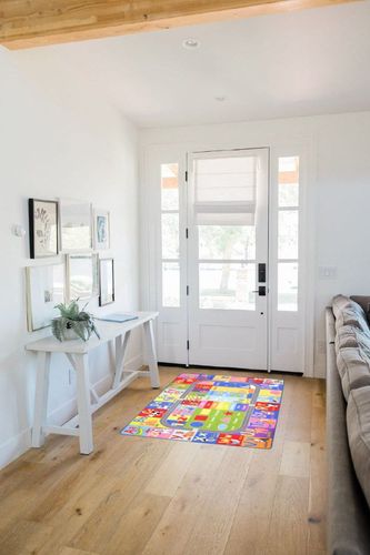 HOMORE Kids Educational Rug, Kids Collection Area Rug for Learning Alphabet, Numbers, Colors, Season and Animal Words, Playmat for Classroom Playroom, 3x5 Feet in White Scandinavian Entryway