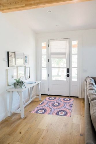 Indian Mandal Area Rug2'7''x 5', Modern Outdoor Living Room Bedroom Area+Rug Carpet, Kitchen Rug Bath Mat Front Porch Floor Doormat Runner Rugs, Bohemian Geometric Flower Orange Purple in White Scandinavian Entryway