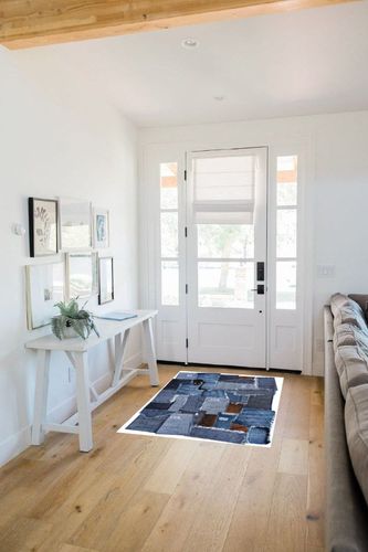 Unirea Modern Denim Area Rug, Durable Faux Cowhide Vintage Irregular Rugs, Stain Resistant Non-Slip Backing Washable Rugs for Living Room Bedroom Kids Room Nursery, Western Home Decor, 3x5 ft/60"X36" in White Scandinavian Entryway