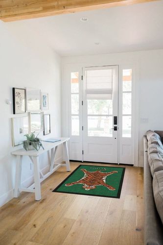 RUGGABLE x Jonathan Adler Washable Rug- Perfect Modern Area Rug for Living Room, Bedroom, Kitchen & Dorm Room- Stain & Water Resistant- Soft & Durable,Tiger Emerald Green 3'x5' (Standard Pad) in White Scandinavian Entryway