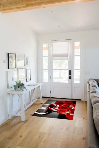 Valentine's Day Area Rugs, 3x5ft, Modern Light Luxury Romantic Indoor Red Rose Flowers and Wine Carpet, 3D Hd Print Art Large Rug,for Room Sofa Living Room Rug Bedroom Home Decor Rug in White Scandinavian Entryway