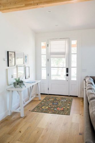3' X 5' Grey Blue Pink Orange Rust Red Green and Ivory Oriental Power Loom Stain Resistant Area Rug with Fringe in White Scandinavian Entryway