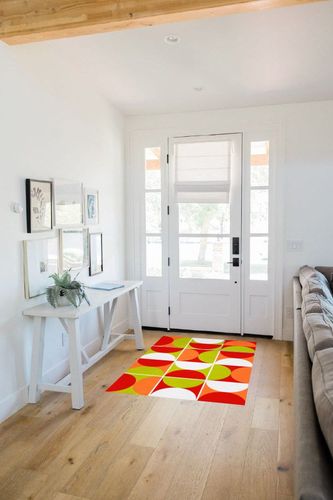 Mid Century Modern Abstract Orange Green Red Wool Area Rug 3x5 Vibrant Art Decor Minimalist Rug for Livingroom Bedroom Diningroom Boho Chic Floor Carpet in White Scandinavian Entryway