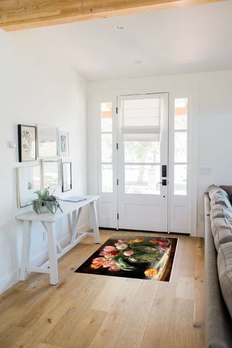 Rectangular Area Rug for Living Room, Bedroom, Spring Floral Non-Slip Residential Carpet, Kitchen Rugs, Watercolor Pink Yellow Oil Painting Flower Floor Mat with Rubber Backing 2'7" x 5' in White Scandinavian Entryway