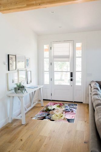 Indoor Area Rug, Classic Yellow Pink Printed Colorful Floral Flowers Rose Blossom Soft Non-Shedding Carpet Floor Mats, Rubber Backing Washable Throw Rug for Living Room Bedroom, 2'7" x 5' in White Scandinavian Entryway