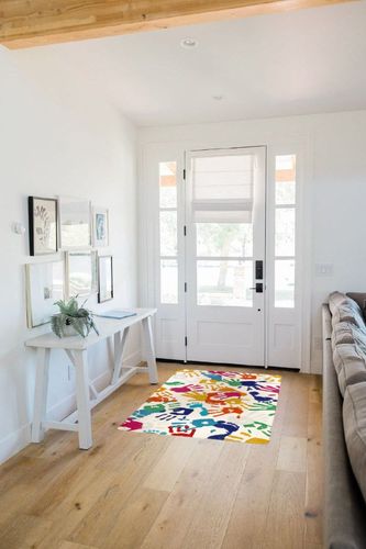 STARUIA Handprints and Footprints Kids Rug for Playroom,3'x 5' Washable Colorful Nursery Rug for Boys and Girls Room,Ultra Soft Non-Slip Carpet Indoor Mat for Classroom Bedroom in White Scandinavian Entryway