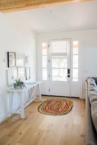COTTON CRAFT Jute Chindi Braid Rag Rug - Boho Farmhouse Rustic Area Accent Throw Rug - Handwoven Reversible Natural Recycled Cotton- Living Room Den Study Home Décor Gift - 3' x 5' Oval - Multi Color in White Scandinavian Entryway