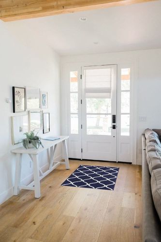 Navy Blue/White Contemporary Fade Resistant, Stain-Resistant Kitchen, Bathroom, Bedroom, Hallway Throw Rug in White Scandinavian Entryway