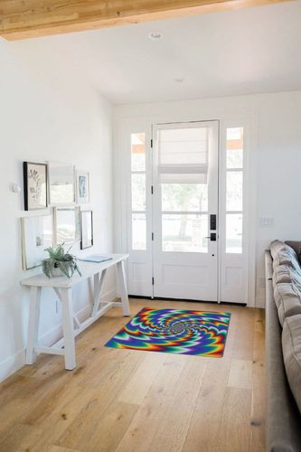 Optical Illusion Rug Rainbow Geometric Vortex Trippy Hole Area Rugs for Bathroom Office Door Coloful Mat Carpet 47 in X 31 in in White Scandinavian Entryway